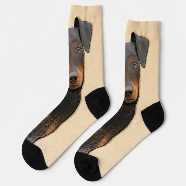 Manchester Terrier Painting Original Animal Art Socks (Left)