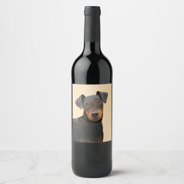 Manchester Terrier Painting Original Animal Art Wine Label (Front)
