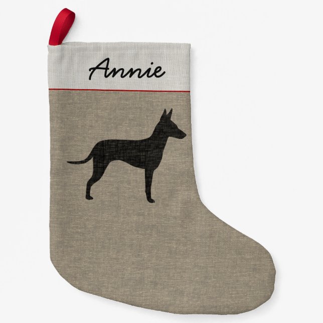 Manchester Terrier Silhouette with Long Tail Xmas Small Christmas Stocking (Front)