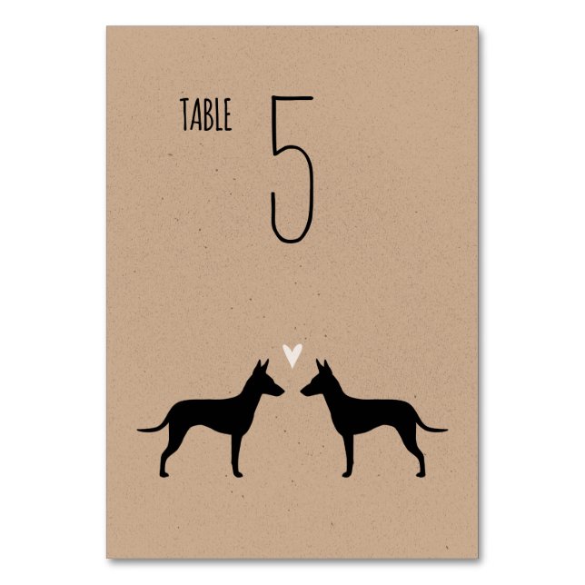 Manchester Terrier Silhouettes Wedding Reception Table Number (Front)