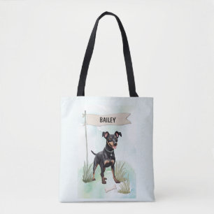 Manchester Terrier Watercolor Personalized Dog Tote Bag