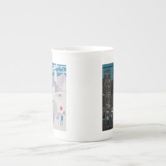 Manchester UK Night Day Skyline Bone China Mug 