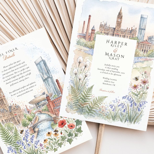 Manchester UK Town Hall Worker Bee Wedding Invitation (Creator Uploaded)