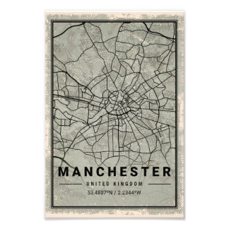 Manchester united kingdom map print poster canvas