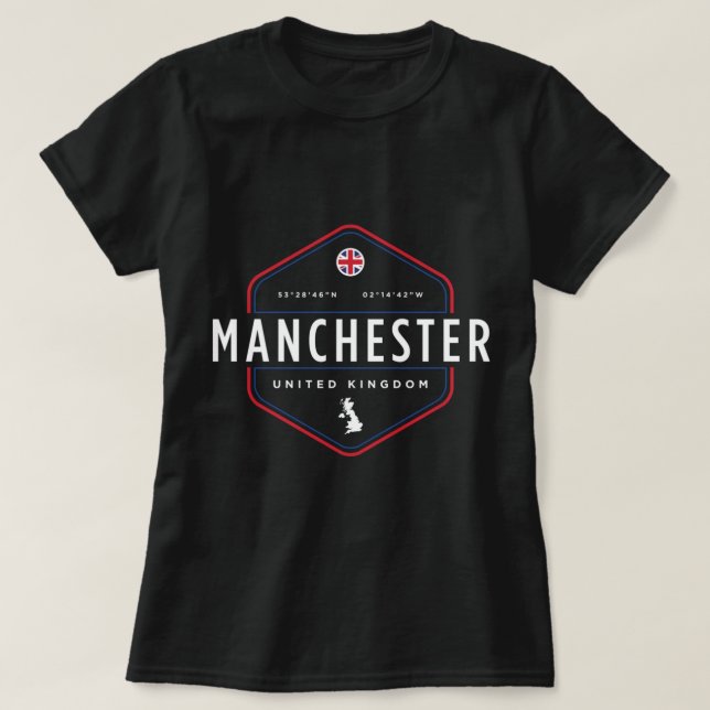 Manchester United Kingdom UK Map Flag Graphic Pull T-Shirt (Design Front)