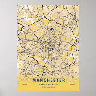 Manchester - United Kingdom Yellow City Map Poster