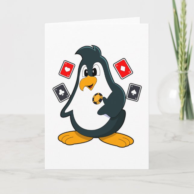 Manchot au poker avec des cartes de poker (Devant)