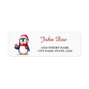Manchot avec boîte cadeau Noël Adresse de Retour