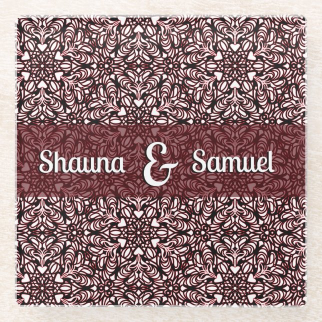 Mandal Hearts  Glass Coaster (Front)