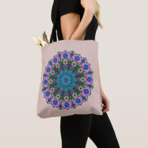 Mandala 12 Teal Rose Pink Orange on Cream -