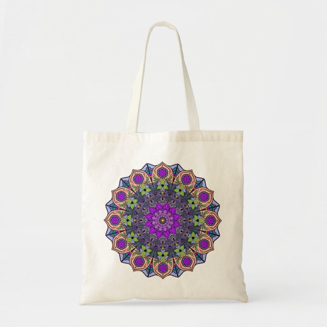 Mandala 12 Violet Peach Pink Green -  Tote Bag (Front)