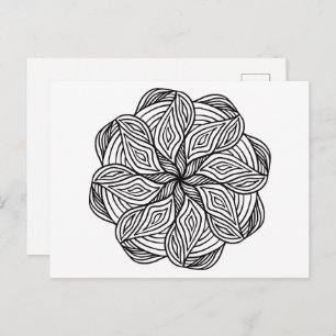Mandala Abstract Black White Minimal Colouring Postcard