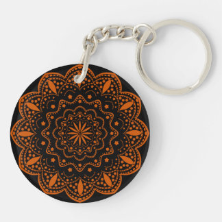 Mandala Acrylic Keychain | Black and Orange