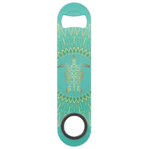 Mandala animal tribal de tortue d'or de turquoise
