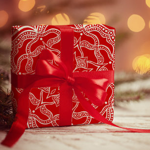 Mandala Art Boho Chic Elegant White Red Christmas Wrapping Paper