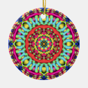 Mandala Art géométrique : Ornement bleu or rose