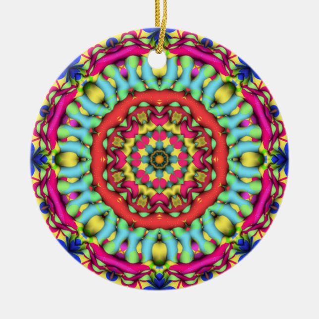 Mandala Art géométrique : Ornement bleu or rose (Devant)