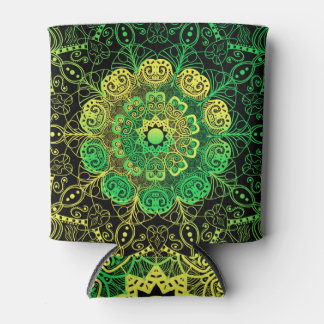 Mandala Art: Green Yellow Detail. Can Cooler