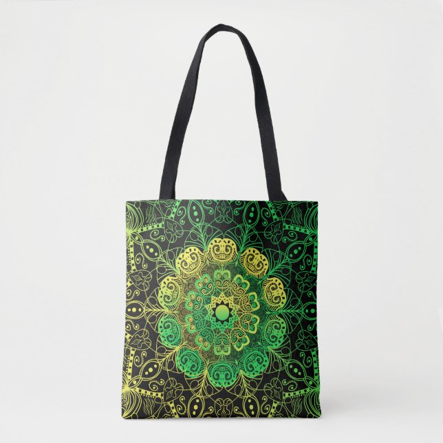 Mandala Art: Green Yellow Detail. Tote Bag (Front)