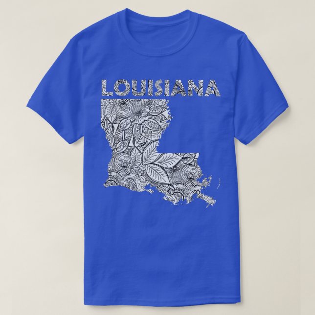 Mandala art map of Louisiana with text in white TS T-Shirt (Design Front)
