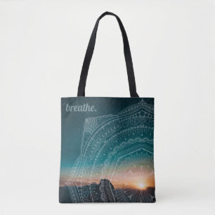 Mandala Art Night Sky Stars Custom Text Breathe Tote Bag