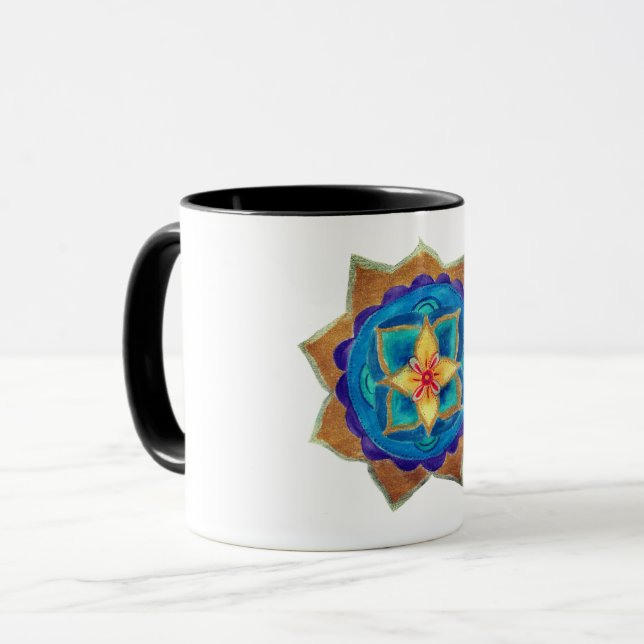 Mandala art peint en bleu Ringer Combo Mug (Devant gauche)