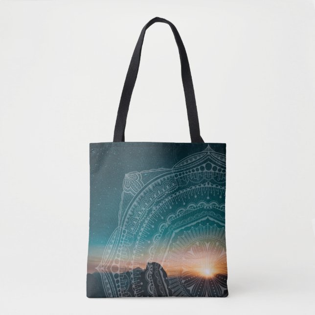 Mandala Art Sunset Blue Night Sky Stars Photograph Tote Bag (Front)