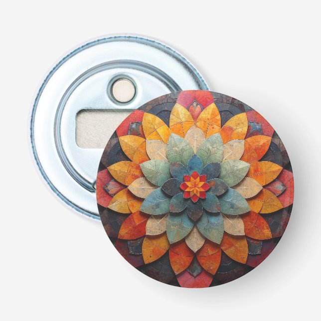 Mandala Art Textured Flower Bottle Opener (Front)