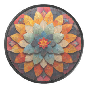 Mandala Art Textured Flower Hockey Puck