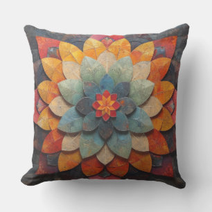 Mandala Art Textured Flower Outdoor Pillow