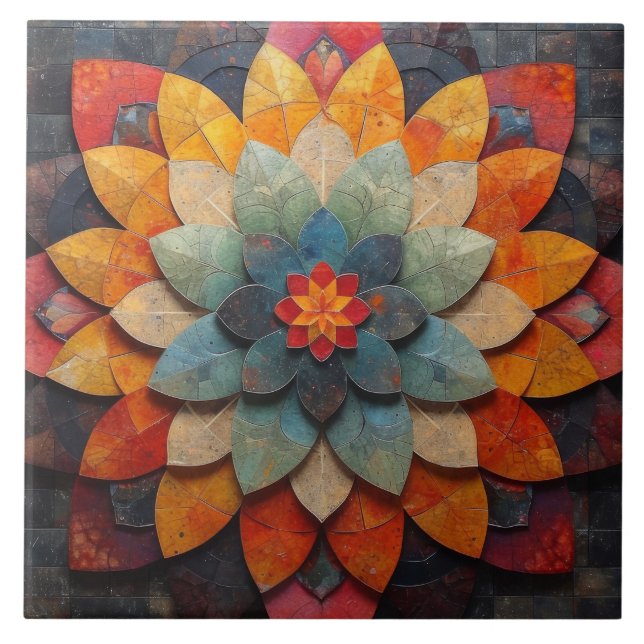 Mandala Art Textured Flower Tile (Front)