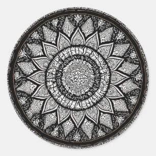 MANDALA ARTS - BLACK AND WHITE - FLOWER STYLE CLASSIC ROUND STICKER