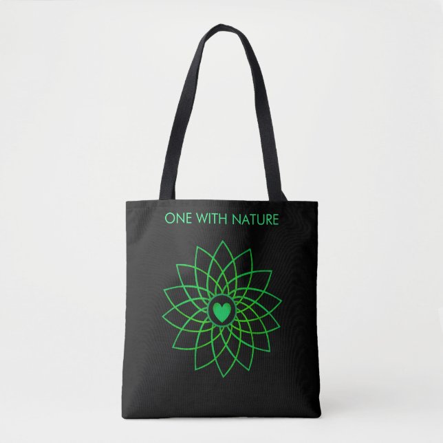 Mandala au coeur vert sur le Sac fourre-tout noir (Devant)