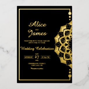 Mandala Bead Frame Elegant Black Gold Foil Wedding