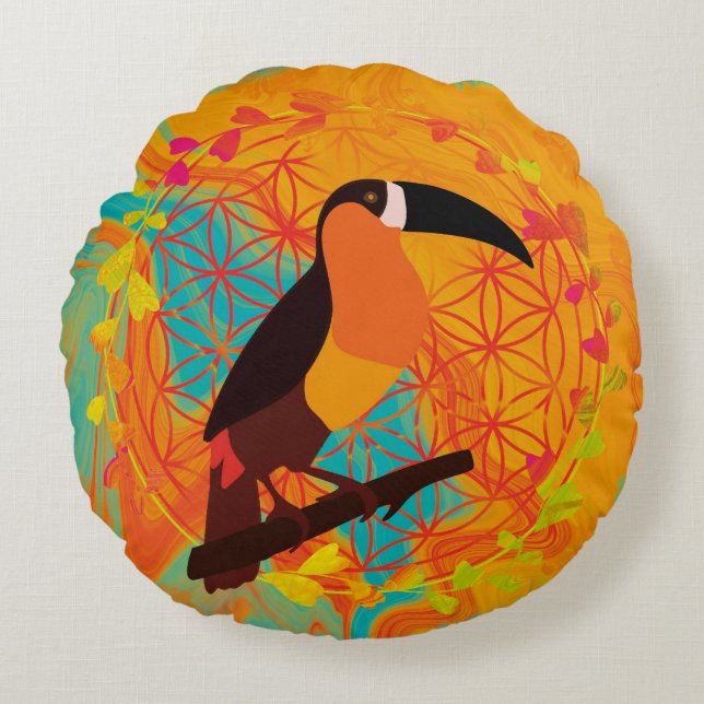 Mandala bird round pillow (Front)