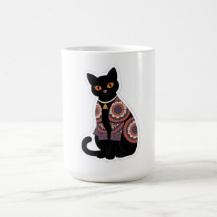 Mandala Black Cat Bell Collar Coffee Mug