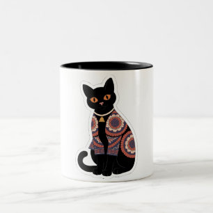 Mandala Black Cat Bell Collar Coffee Mug