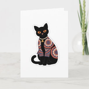 Mandala Black Cat Bell Collar Greeting Card