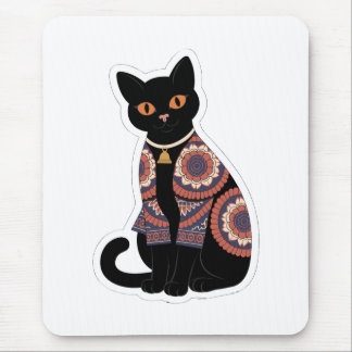 Mandala Black Cat Bell Collar Mouse Pad