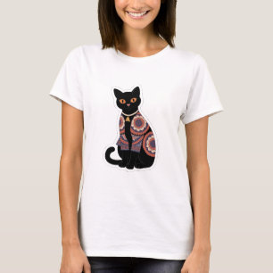 Mandala Black Cat Bell Collar T-Shirt