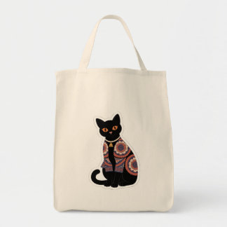 Mandala Black Cat Bell Collar Tote Bag