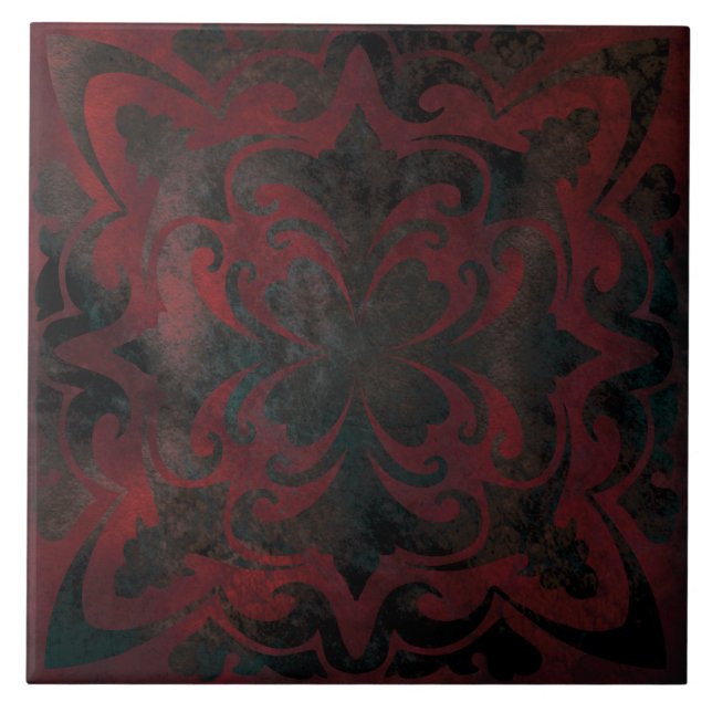 mandala black romantic elegant ceramic tile (Front)
