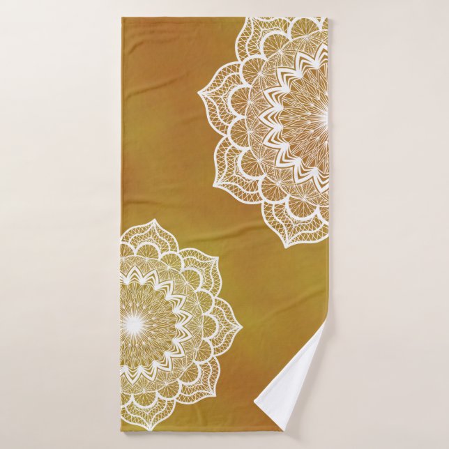 Mandala blanc sur fond doré (Serviette de bain)