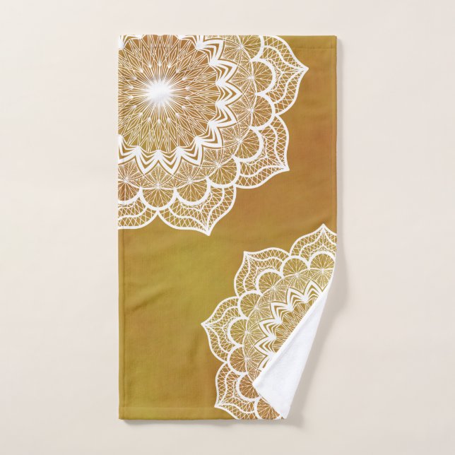 Mandala blanc sur fond doré (Serviette à main)
