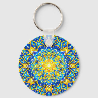 Mandala bleu doré radieux – Porte-clés Harmonie So