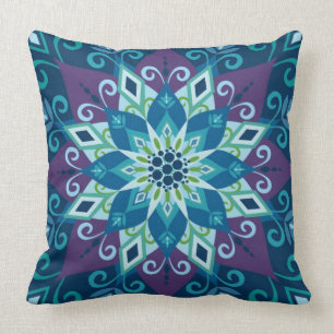 Mandala-Bleu-Grand coussin de floraison