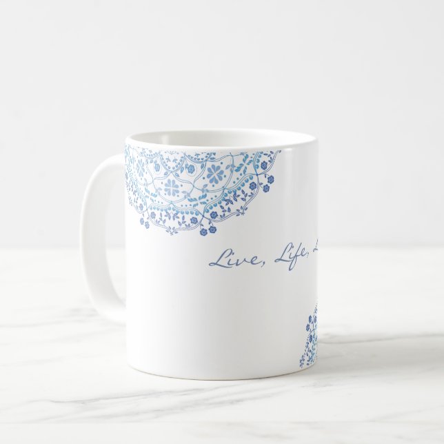 Mandala bleu sur Mug blanche modifiable (Devant gauche)