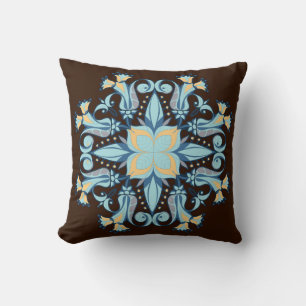 Mandala Bloom Pillow in Chocolate Brown