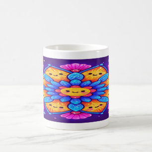“Mandala Bloom: Sip Joyfully in Neon Kawaii” Coffee Mug