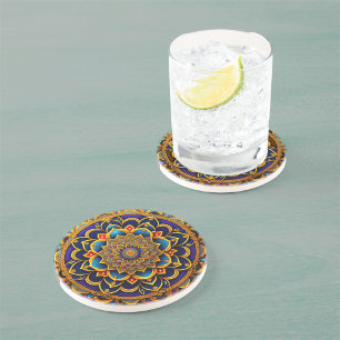Mandala Blue Colourful Illustration Coaster